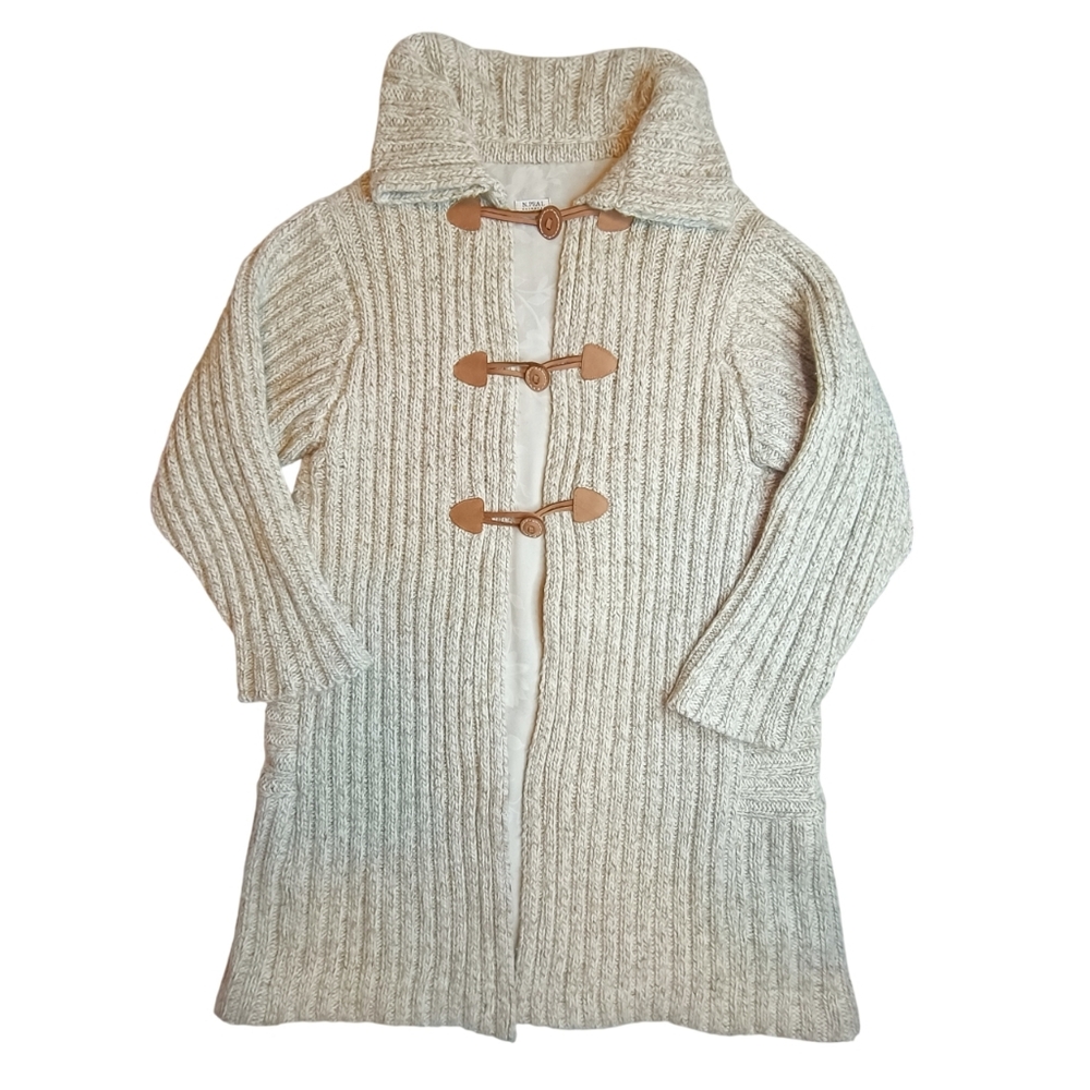 N. Peal Mongolian Cashmere Chunky Knit Lined Cardigan Coat – Oatmeal Size S-L